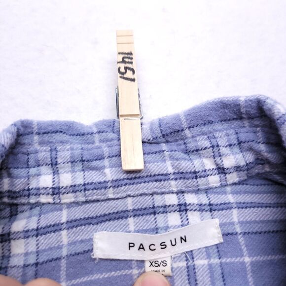 Pacsun Casual Button Up Short Sleeve Shirt Mens Size Extra Small XS Blue White - Picture 3 of 11